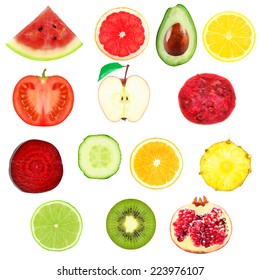 Fresh Slices Fruits Vegetables On White Stock Photo (Edit Now) 259909832