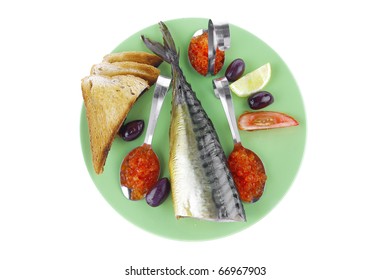 fresh smoked fish on plate with caviar and toast - Shutterstock ID 66967903