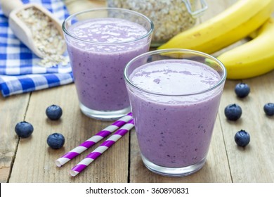 Fresh Smoothie With Blueberry, Banana, Oats, Almond Milk And Yogurt