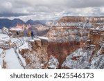 Fresh snow has fallen at the South Rim of The Grand Canyon at Grand Canyon National Park, Arizona