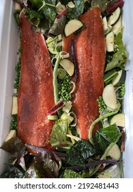 Fresh Sockeye Salmon On A Bed Of Greens 