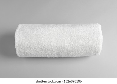 Fresh Soft Rolled Towel On Light Background, Top View