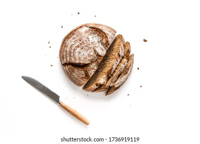 Fresh Sourdough Bread isolated on white background. Fresh baked homemade sliced rye bread, top view, copy space. - Powered by Shutterstock