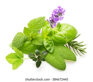 Fresh Spices And Herbs Isolated On White Background