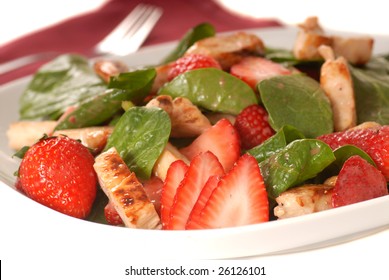 Fresh Spinach And Strawberry Salad With Grilled Chicken