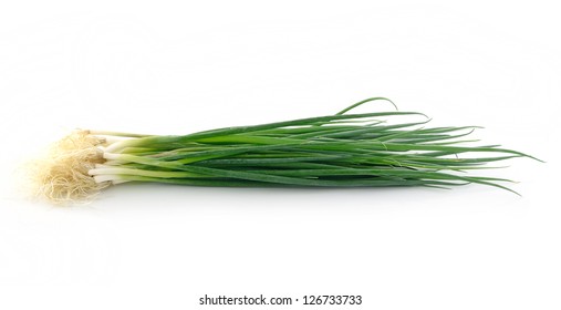 Fresh Spring Onions Isolated Over White Background