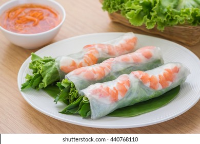 Fresh Spring Roll With Shrimp And Dipping Sauce, Vietnamese Food