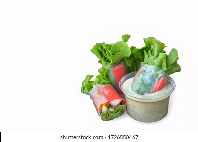 Fresh spring rolls with fresh vegetable and crab stick served with wasabi mixed salad cream dipping sauce