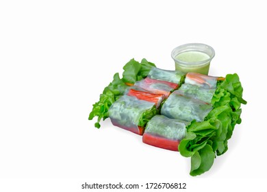 Fresh spring rolls with fresh vegetable and crab stick served with wasabi mixed salad cream dipping sauce