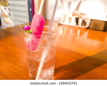 Fresh Squash Soda Drink With Violet Grape Popsicle