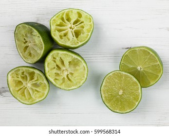 Fresh Squeezed Ripe Juicy Limes With Copy Space