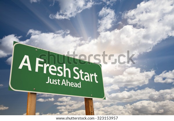 Fresh Start Green Road Sign Dramatic Stock Photo (Edit Now) 323153957