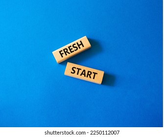 Fresh start symbol. Wooden blocks with words Fresh start. Beautiful blue background. Business and Fresh start concept. Copy space. - Shutterstock ID 2250112007