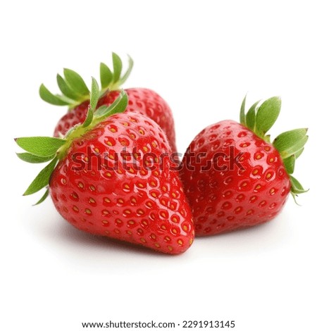 Fresh strawberries isolated on white background. Three strawberries closeup.