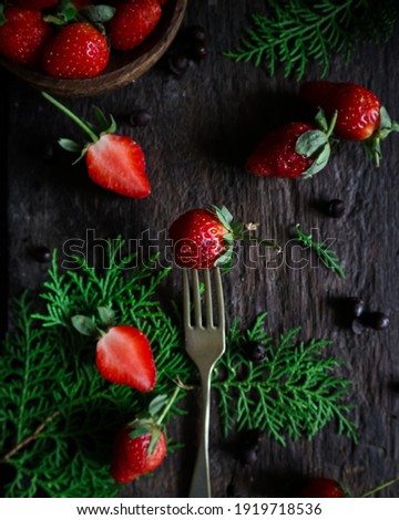 Similar – Foto Bild Hintergrund mit frische Erdbeeren und Marmeladengläser