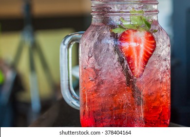 Fresh Strawberry Drink. Close Up.