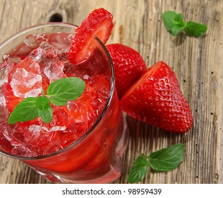 Fresh Strawberry Drink On Wood Background