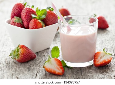 Fresh Strawberry Milk In A Glass