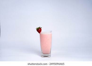 Fresh strawberry smoothie in a glass with a fresh strawberry garnish. Healthy and refreshing drink, perfect for breakfast or a snack. - Powered by Shutterstock