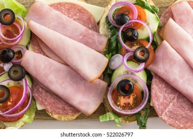 Fresh sub sandwich on white and wheat hoagies. - Powered by Shutterstock