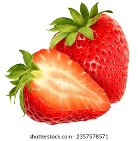Fresh summer berries. Juicy strawberry fruits isolated on white background.