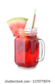 Fresh Summer Cocktail In Mason Jar On White Background