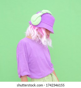 Fresh Summer Dj Girl. Monochrome vanilla Party style. Minimal design trends