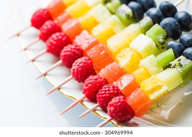 Fresh Summer Fruits On Sticks. Studio Shot