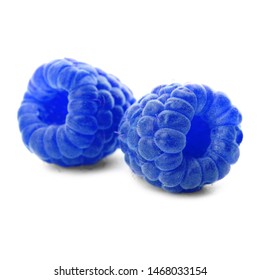 Fresh Sweet Blue Raspberries On White Background