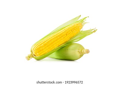 Fresh Sweet Corn Isolated On White Background.