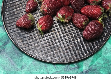 Fresh, sweet, tasty, useful, delicious strawberries closeup. The view from the top
