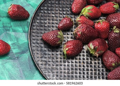 Fresh, sweet, tasty, useful, delicious, juicy strawberries closeup. The view from the top. Proper nutrition