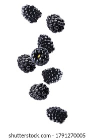 Fresh Tasty Blackberries Falling On White Background