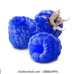 Fresh Tasty Blue Raspberries On White Background