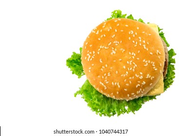 Fresh Tasty Burger Isolated On White Background.Top View.