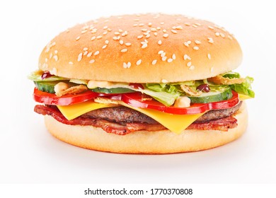 fresh tasty burger isolated on white background - Shutterstock ID 1770370808