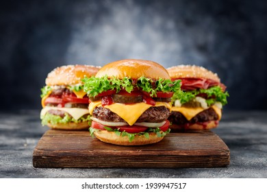 Fresh Tasty Burger On Dark Background