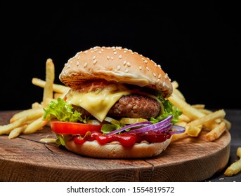 fresh tasty burger on wooden board - Powered by Shutterstock