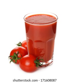 Fresh tomato juice isolated on white background