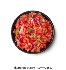 Fresh Tomato Salsa Top View Isolated On White Background