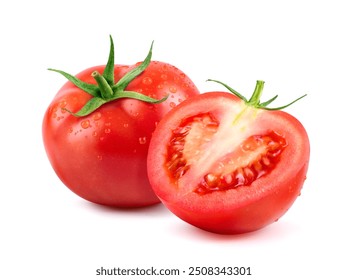 Fresh Tomato with water droplets and cut in half isolated on white background. - Powered by Shutterstock