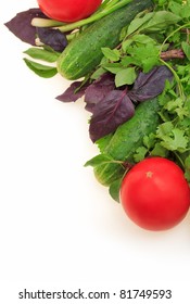 Fresh Tomatoes And Cucumbers On White Background