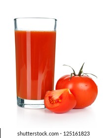 Fresh Tomatoes And A Glass Full Of Tomato Juice