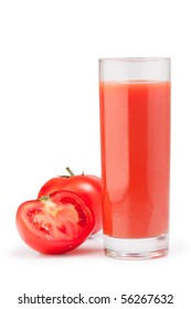 Fresh Tomatoes And A Glass Full Of Tomato Juice.