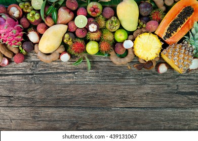 Fresh Tropical Fruit On Wood On Top