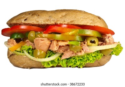 Fresh Tuna Baguette On White Background