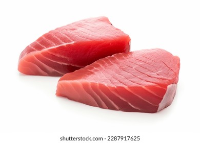 Fresh tuna steaks isolated on white background
