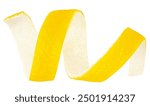 Fresh twisted lemon peel isolated on a white background. Citrus fruit zest.