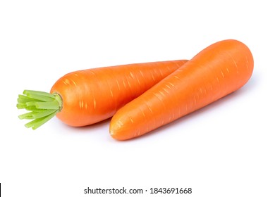 Fresh two organic carrots isolated on white background. 