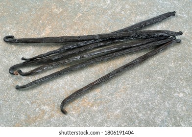 Fresh Vanilla Pods Close Up On Gray Background